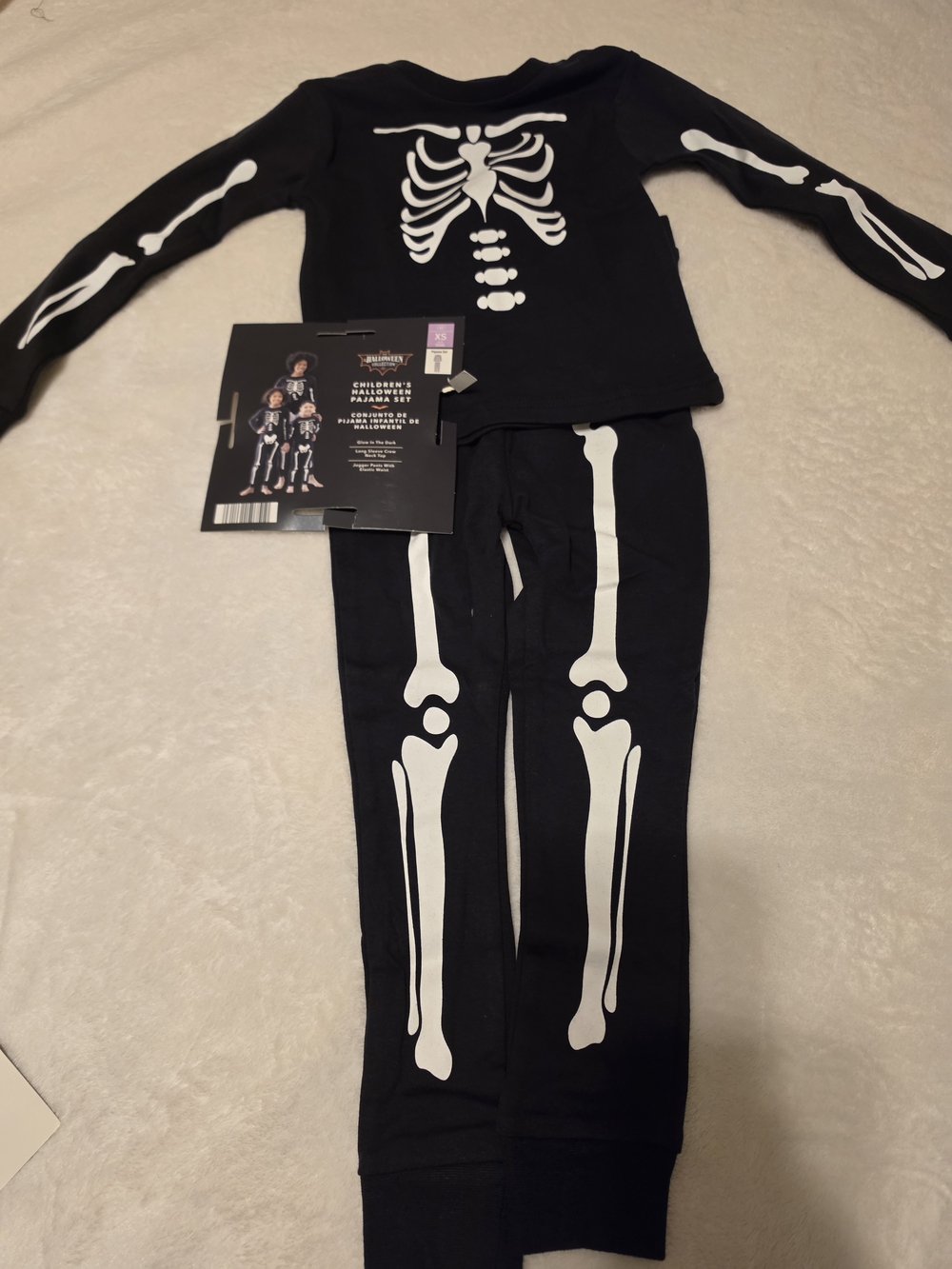 Kids Black Skeleton Costume Pajama Set XS